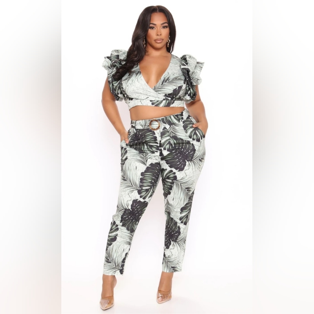 Fashion Nova Leaf Print Jumpsuit - Black and White